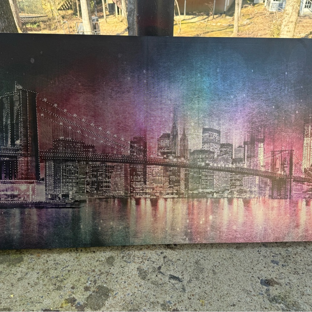 Multicolor City Skyline Art Print with Pink and Blue Hues